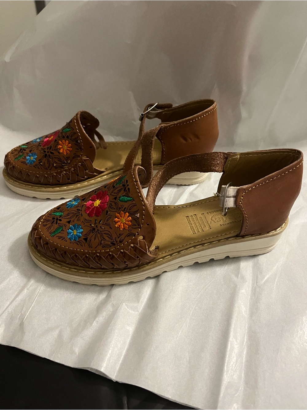 Brown Embroidered Leather Women’s Sandals